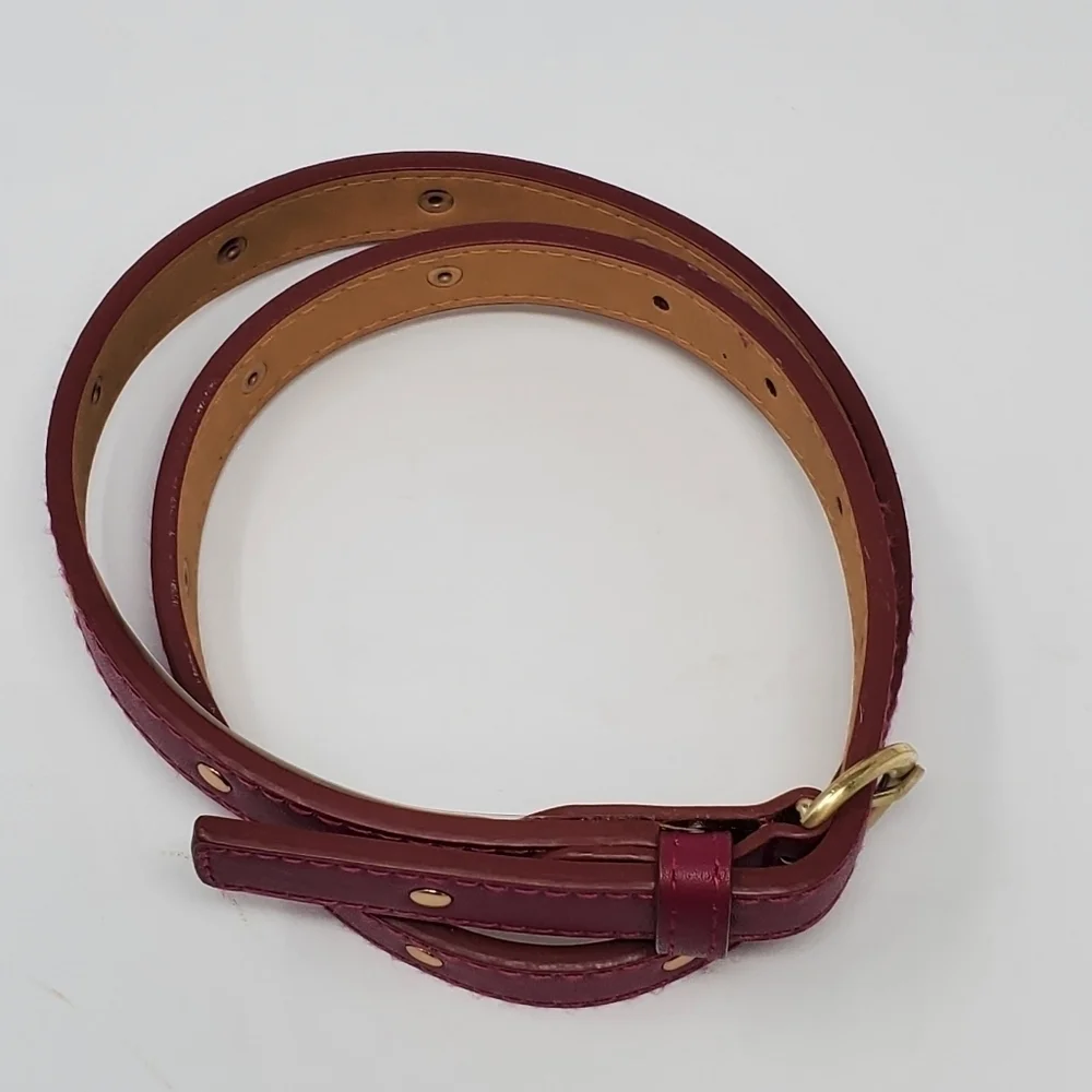 ANNE KLEIN RASPBERRY FAUX LEATHER STUDDED SKINNY BELT GOLD BUCKLE WOMEN XS